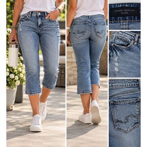 Silver Jeans Co Elyse Capri Women 27 W27 L22.5 Mid Rise Distressed Curvy Denim